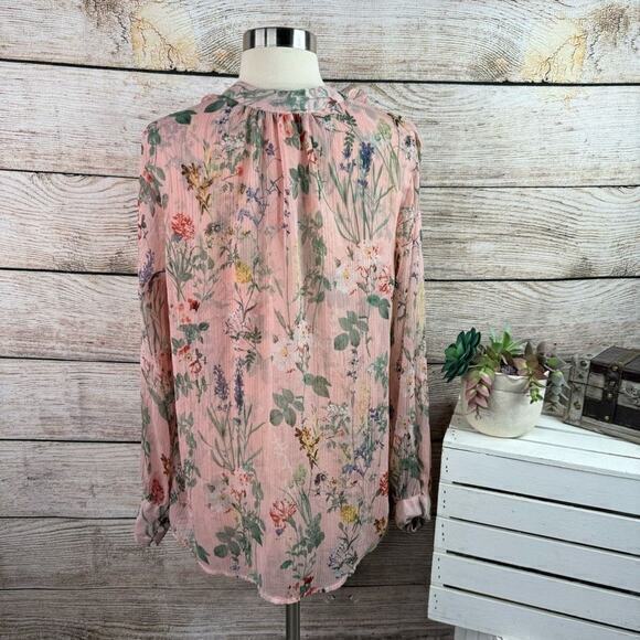Ellen Weaver Ruffle Floral Pink Long Sleeve Blouse Top Size Large - Picture 4 of 7